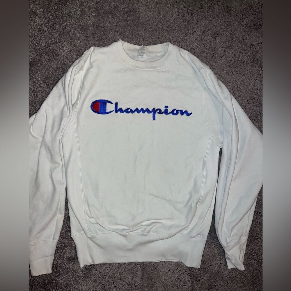 Champion white reverse weave crew-neck sweatshirt with embroidered logo